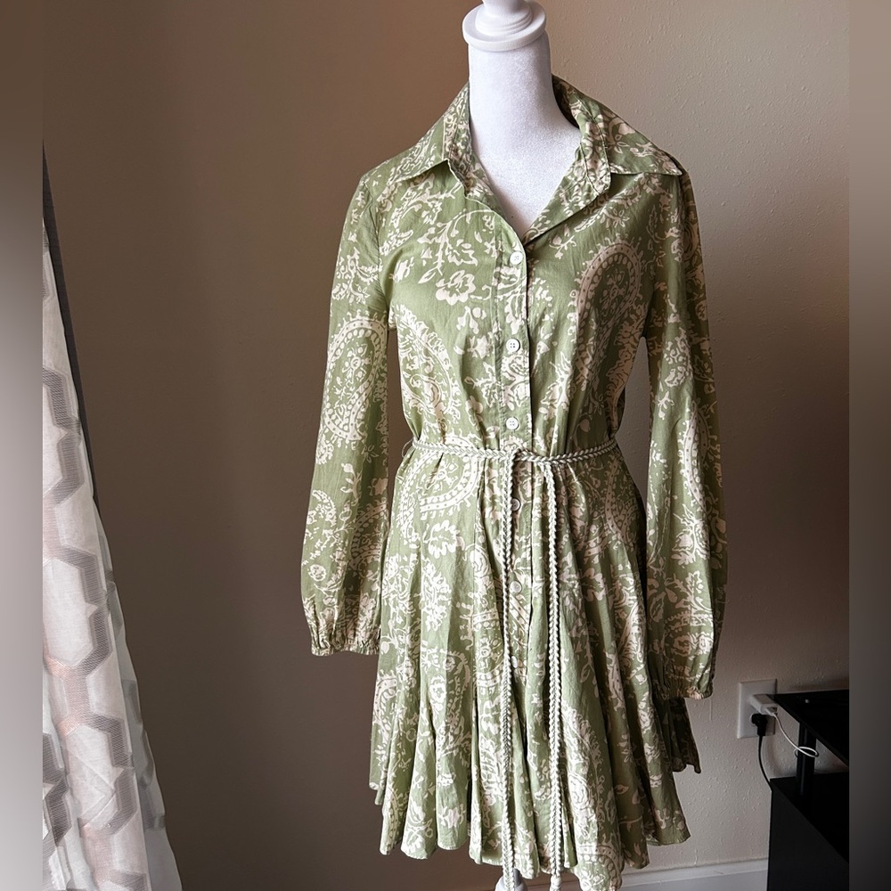Zara Green Pleated Long Sleeve Sundress - Picture 4 of 14